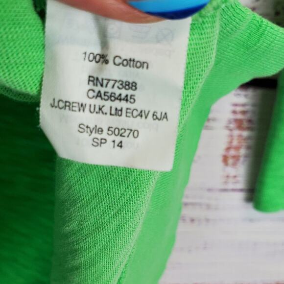 J. Crew St Patty's Neon Kelly Green Cotton Top M 3/4 Sleeve Scoop Neck Pullover - Picture 6 of 9